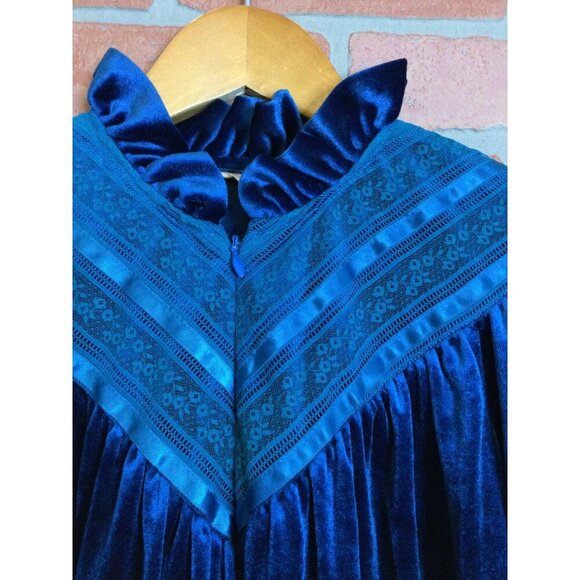 Vintage Gilligan O'Malley Women's Velour Quarter-Zip Long Robe Ruffled Neck SZ M - Picture 3 of 8